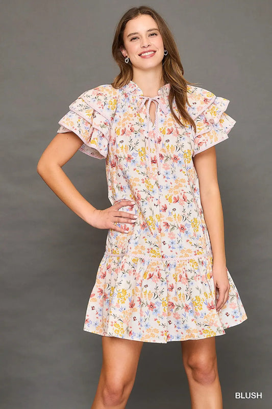 Floral Ruffle Sleeve Babydoll Dress