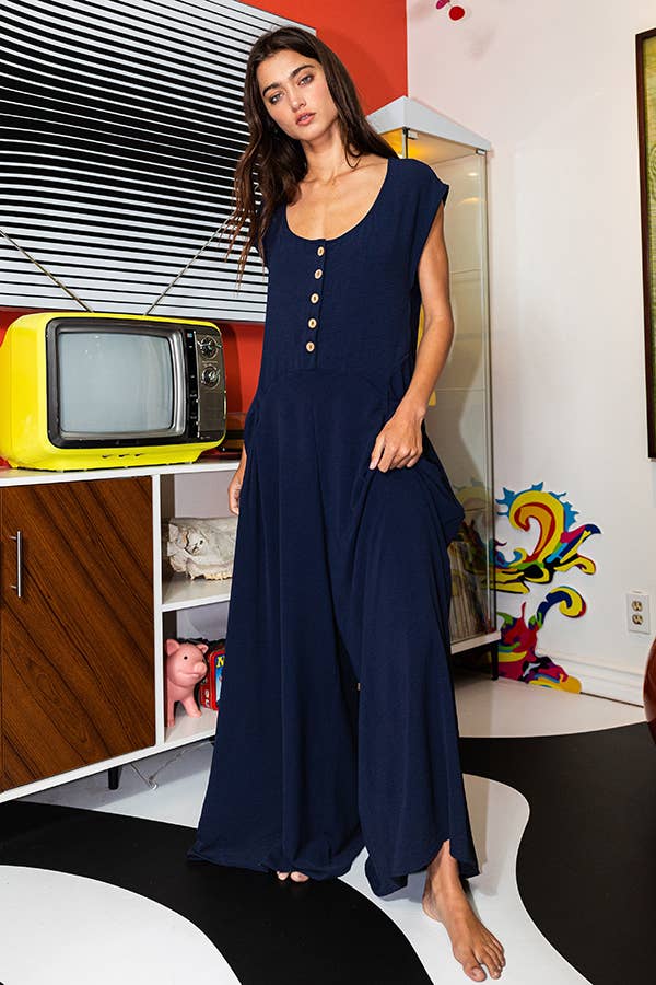 Scoop Neck Wide Leg Solid Jumpsuit: LIME GREEN / S-M-L (2-2-2)