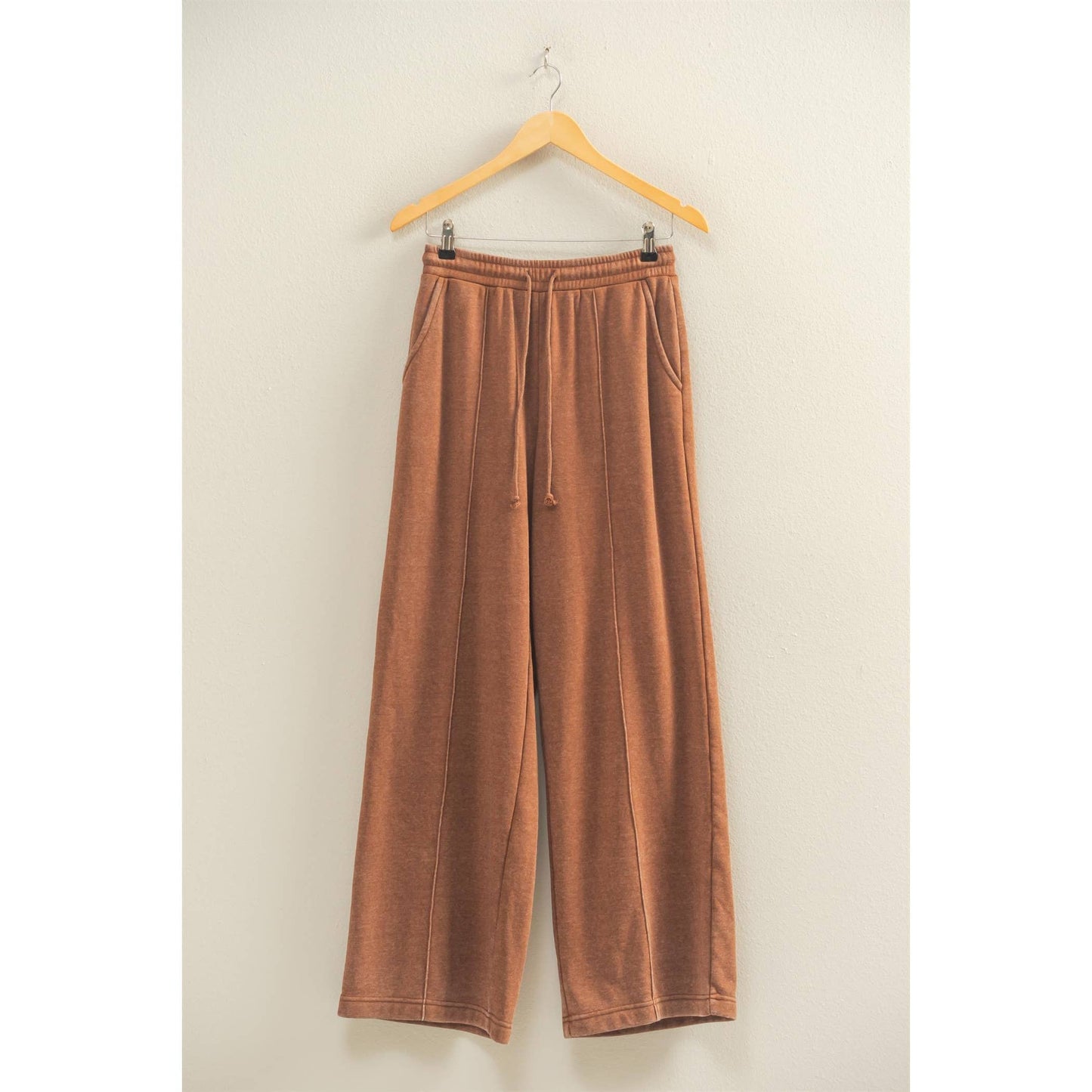 High-Waist Drawstring Pintuck Pants: DARK TAUPE / S-M-L(2-2-2)