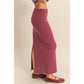 Mid-Rise Mineral Washed Casual Maxi Skirt: DARK TAUPE / S-M-L(2-2-2)