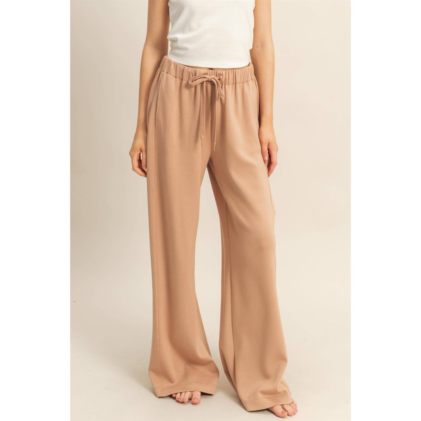 Knit Wide-Leg Trousers With Drawstring Waist: SAGE GREEN / S-M-L(2-2-2)