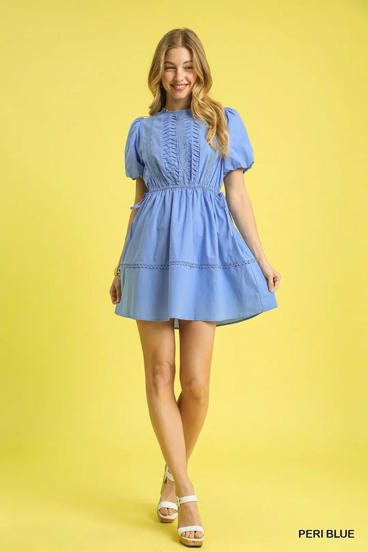 Textured Front Puff Sleeve Mini Dress