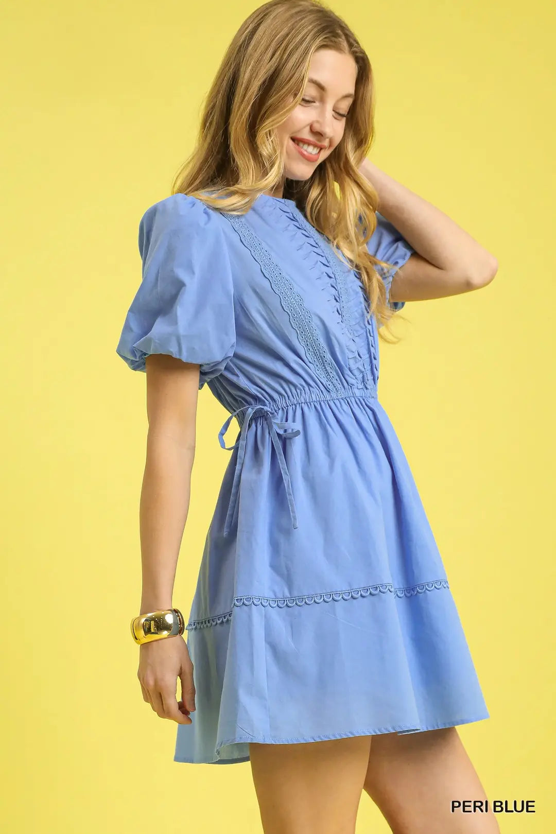 Textured Front Puff Sleeve Mini Dress