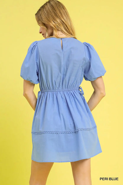 Textured Front Puff Sleeve Mini Dress