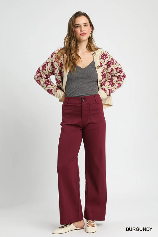 Maroon Button Stretch Pants