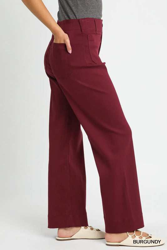 Maroon Button Stretch Pants