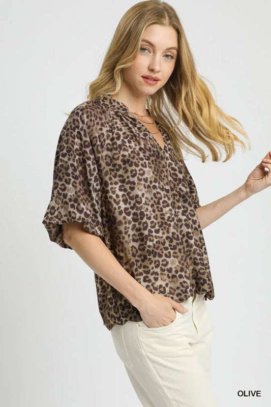 Hattie Leopard Print Scallop Top