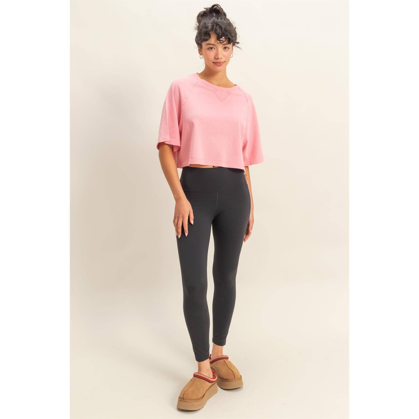 Short Sleeve Mineral Washed Cropped Tee: DARK TAUPE / S-M-L(2-2-2)