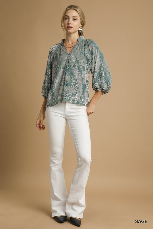 Mona Sage Damask Top