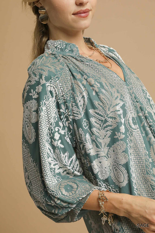 Mona Sage Damask Top