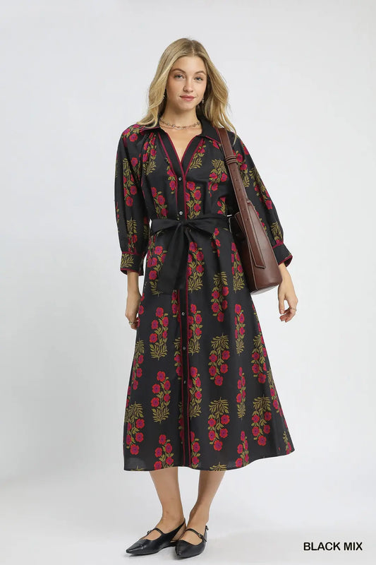 Stephanie Floral Mix Midi Dress