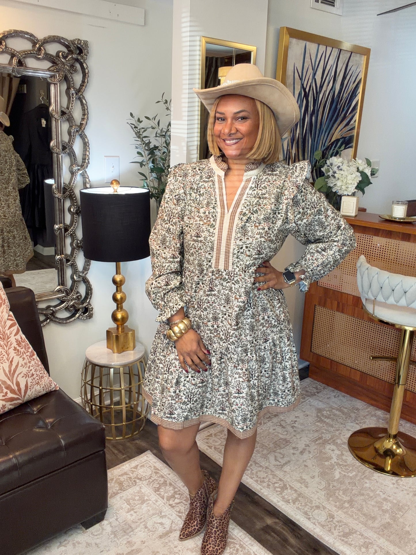 Vintage Woodland Print Dress