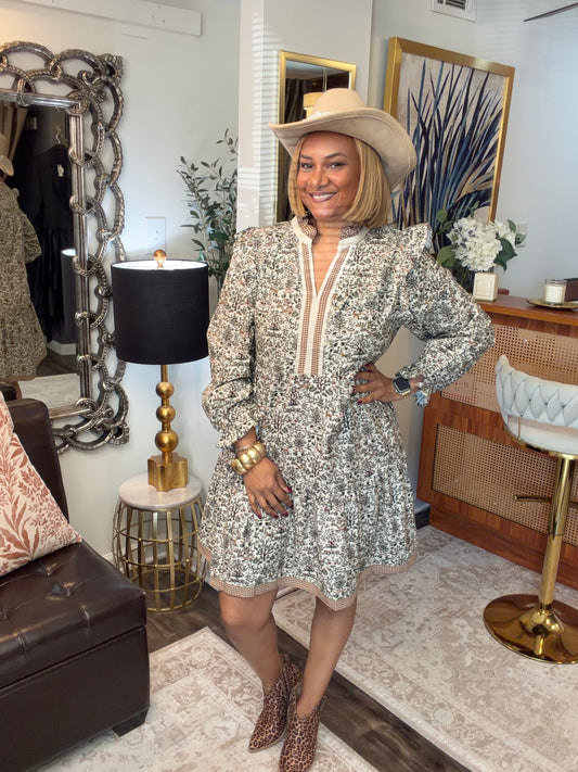 Vintage Woodland Print Dress