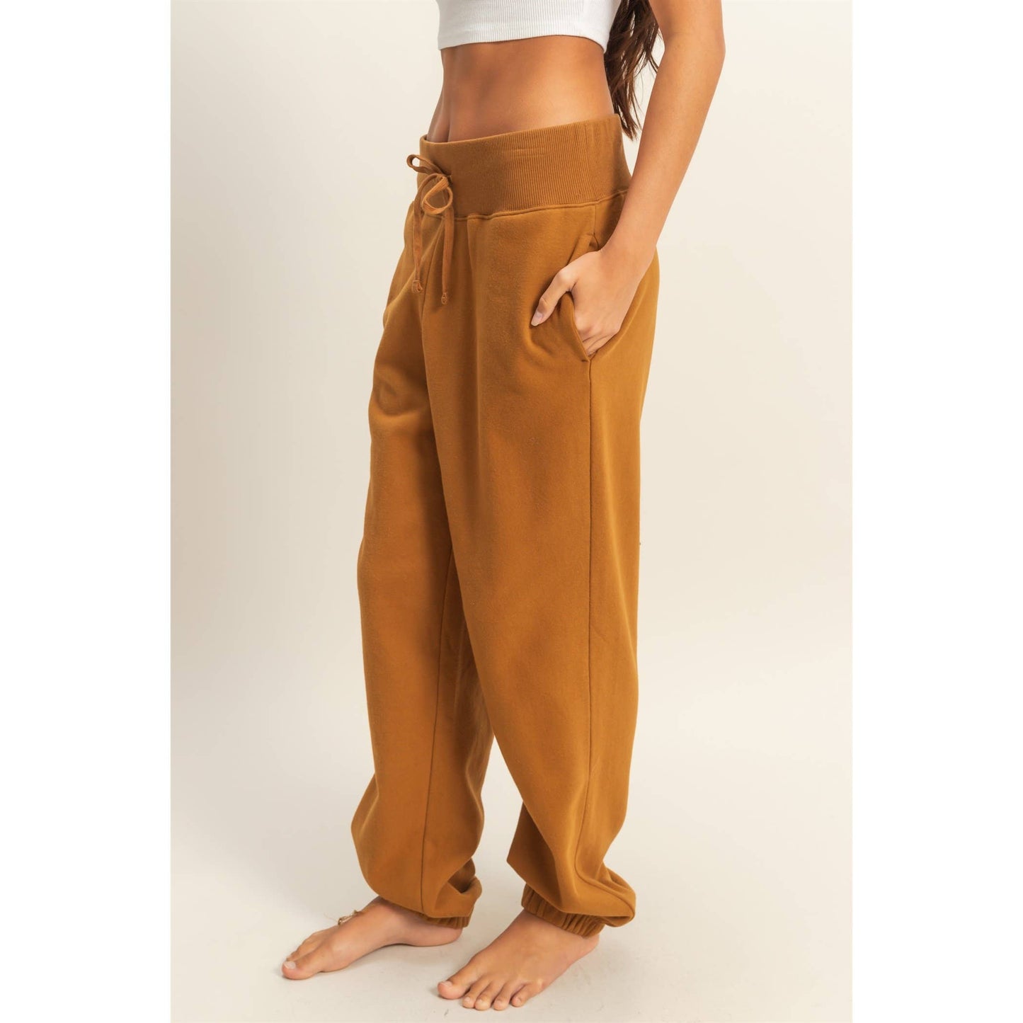 High-Waist Jogger Pants: DUSTY PINK