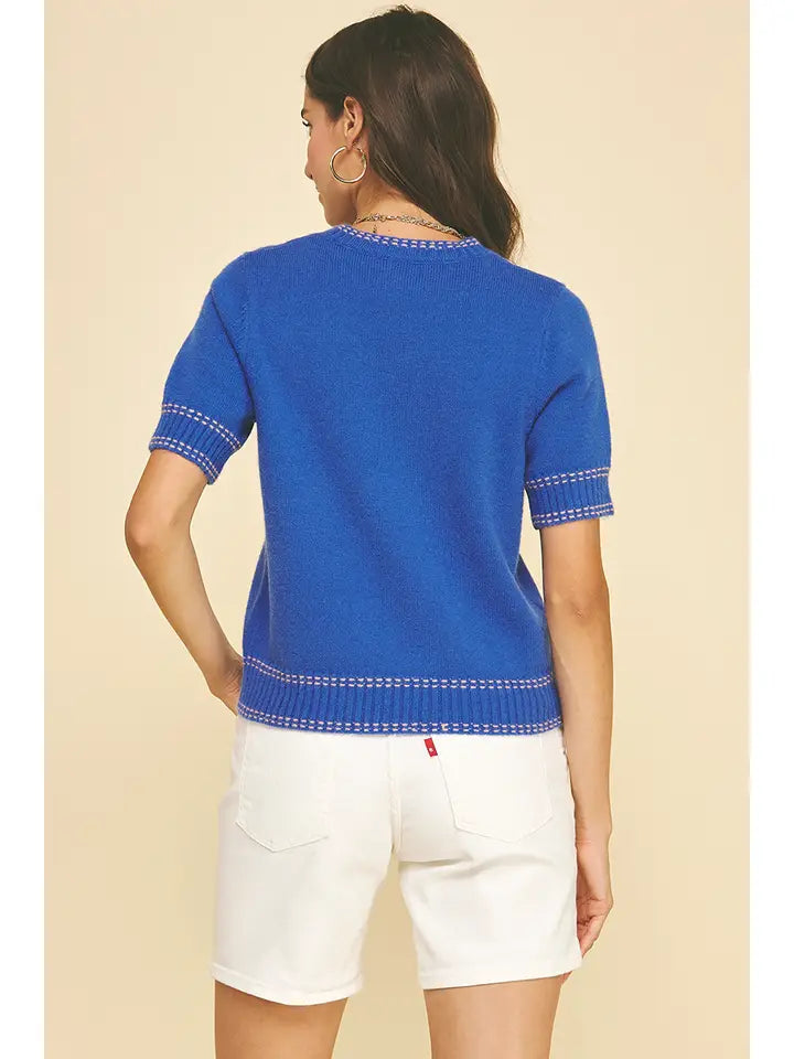 Stitch Detailed Short Sleeve Sweater
