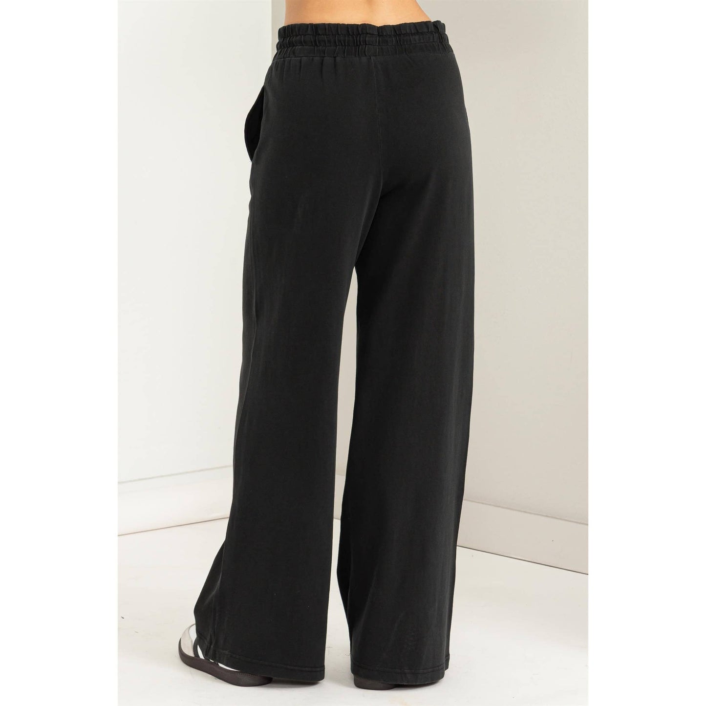 High Waist Drawstring Wide Leg Pants: DUSTY PINK / S-M-L(2-2-2)