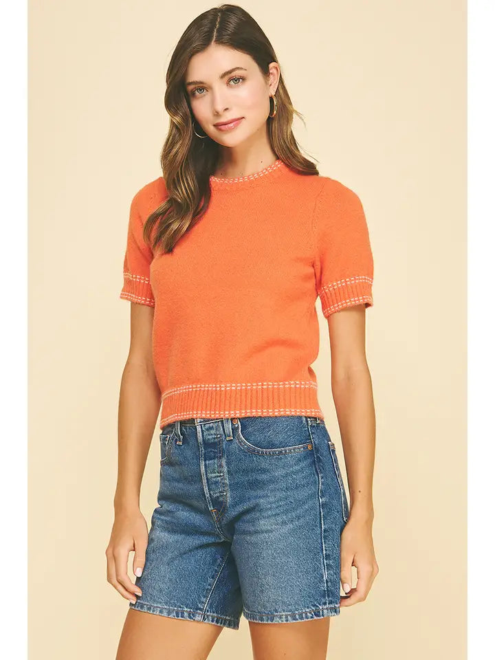 Stitch Detailed Short Sleeve Sweater