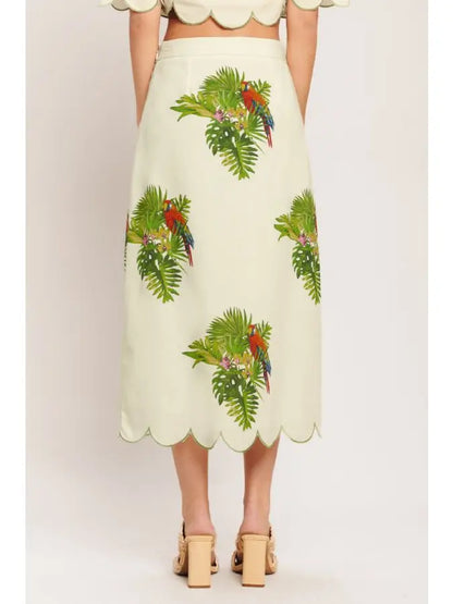 Tropical Woven Midi Skirt