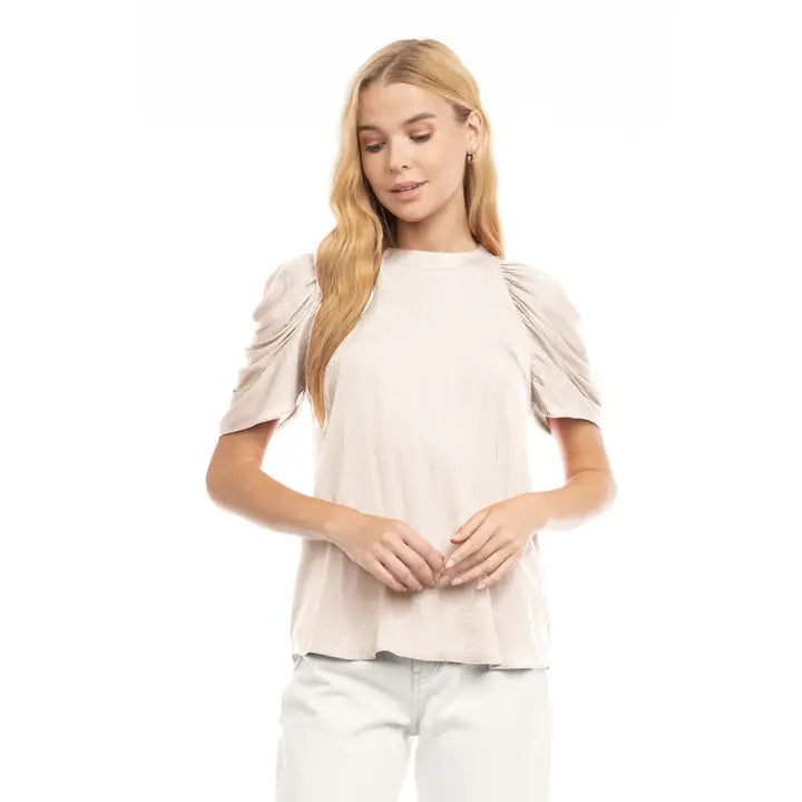 Papyrus Draped Shoulder Satin Blouse