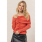 Ruched Off-The-Shoulder Knit Top: BURNT ORANGE