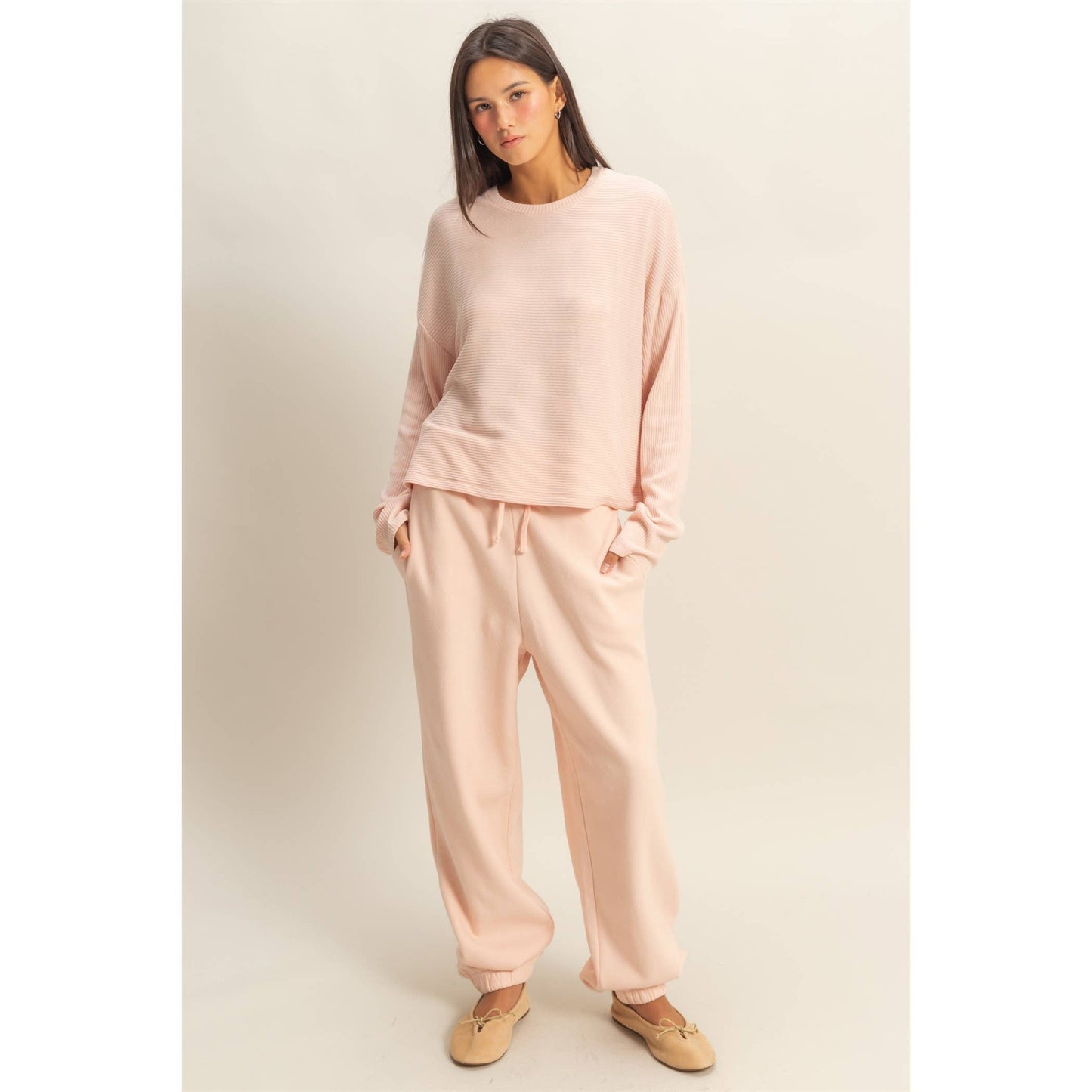 High-Waist Jogger Pants: DUSTY PINK