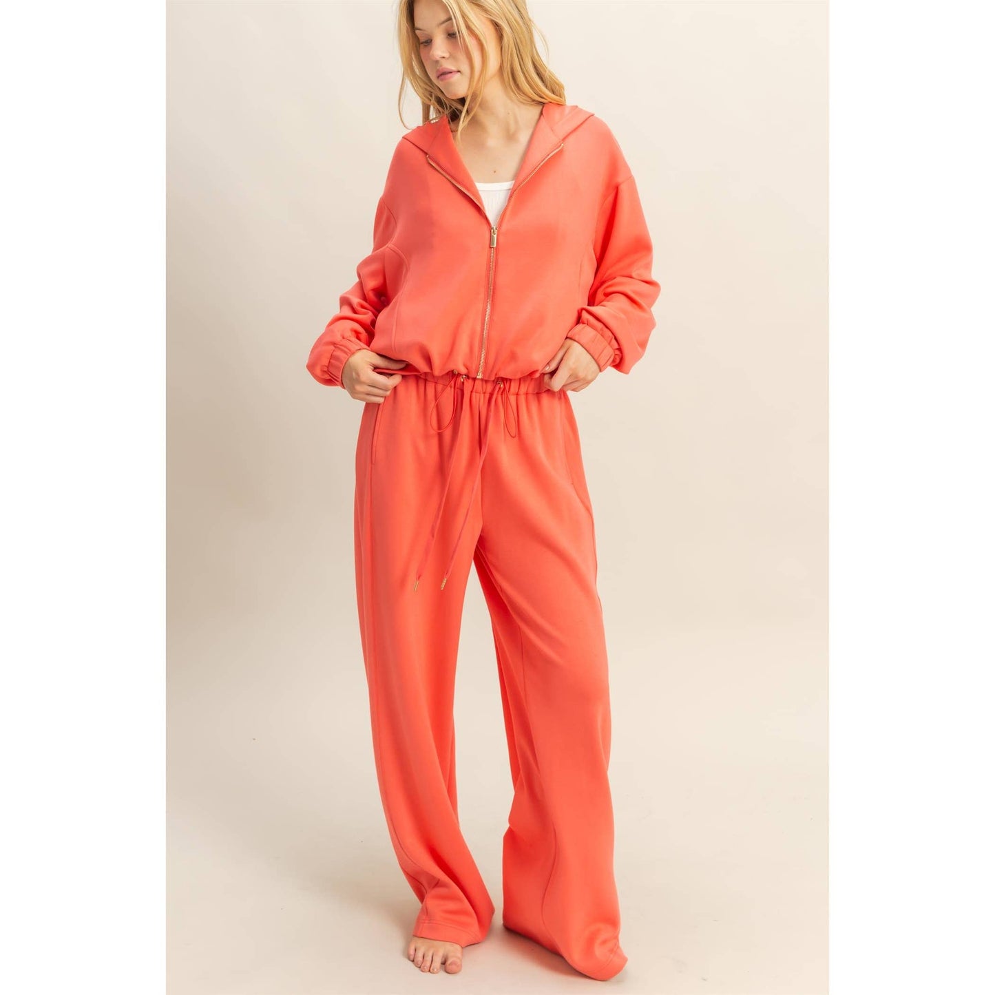 Knit Wide-Leg Trousers With Drawstring Waist: SAGE GREEN / S-M-L(2-2-2)