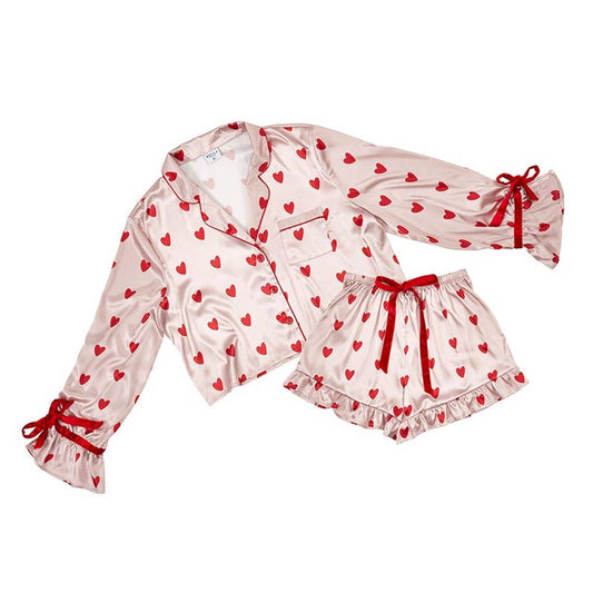 Velvet Two-Piece PJ Set - Hearts: 100% Polyester, Velvet / Large