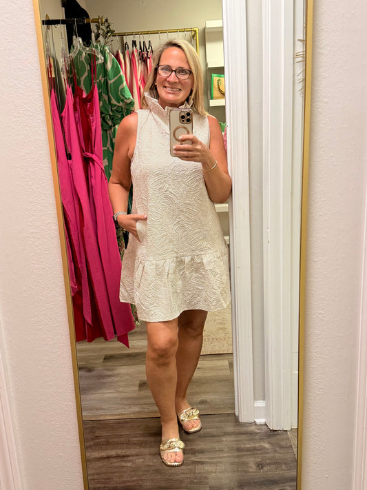 Ecru Textured Sleeveless Dress