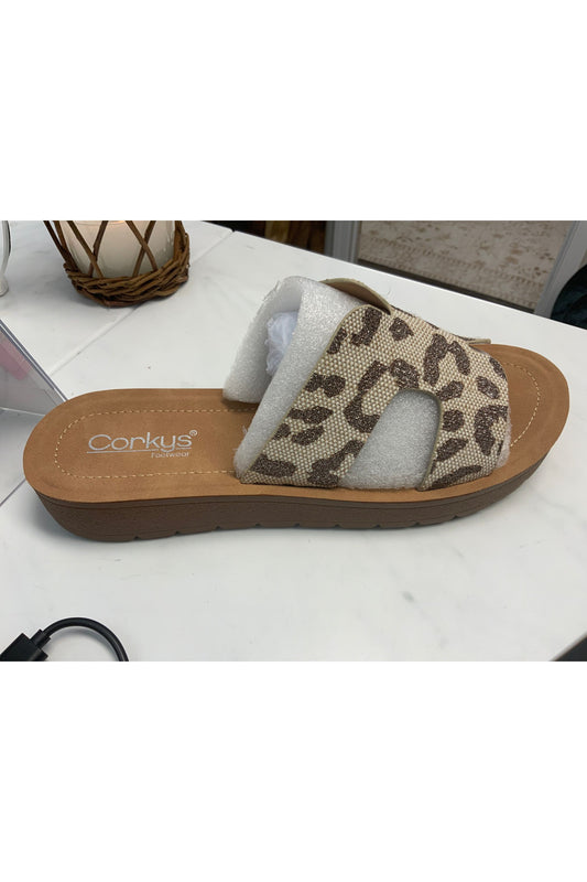 Corkys Tan Sparkle Leopard Sandal