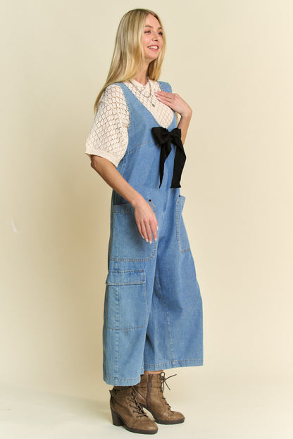 Soft Denim With Bow Jumpsuit