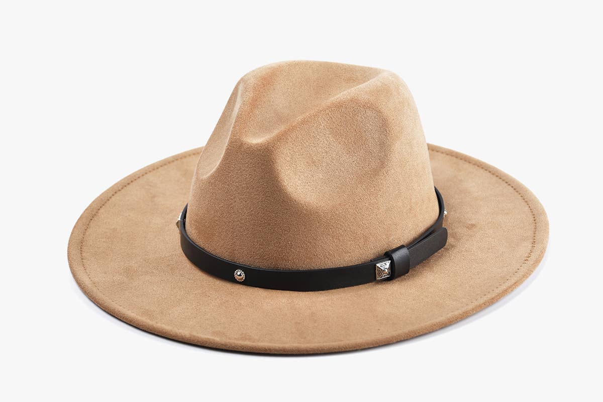 Wynn Faux Suede Fedora – Studded Band Hat | HAT2325: Beige
