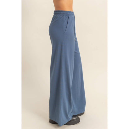 Trendy Cotton Wide Leg Pants: DUST NAVY / S-M-L(2-2-2)