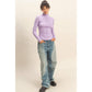 Ribbed High Neck Seam Detail Long Sleeve Top: DUSTY PINK