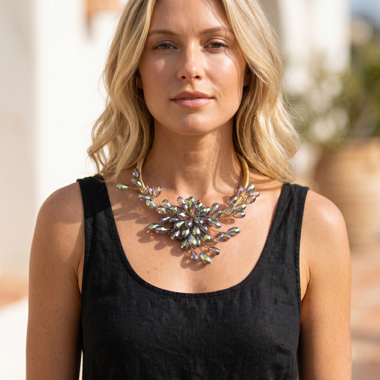 Chunky Aurora Borealis Crystal Collar Necklace | Handmade