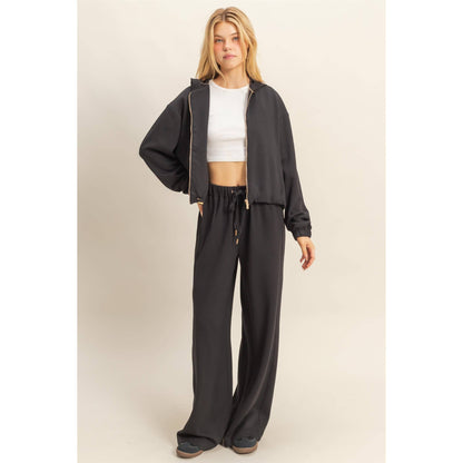 Knit Wide-Leg Trousers With Drawstring Waist: SAGE GREEN / S-M-L(2-2-2)