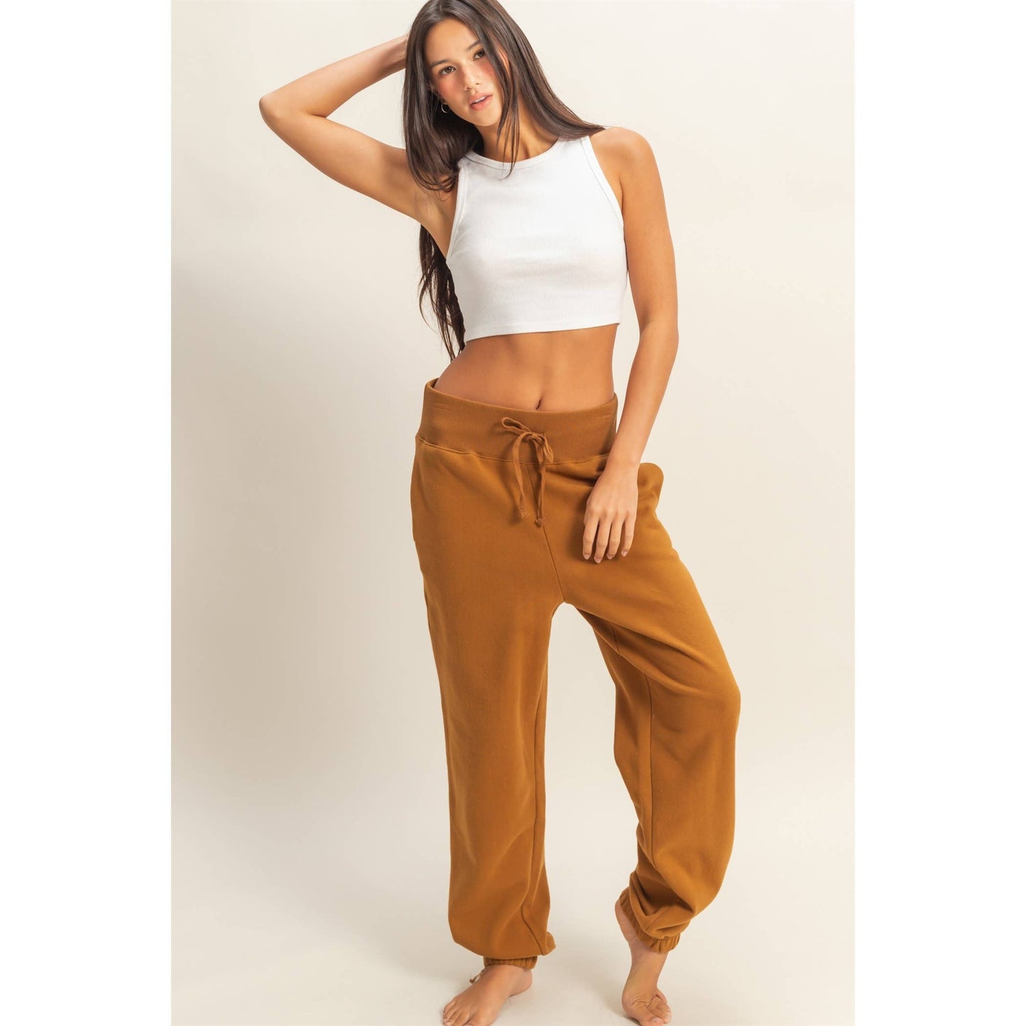 High-Waist Jogger Pants: DUSTY PINK