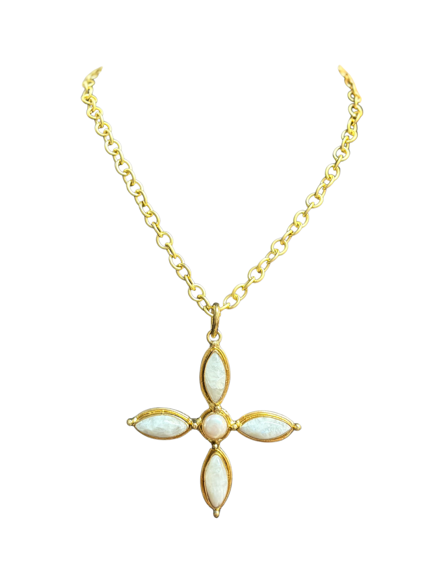 Gold and Quarts Cross Necklace