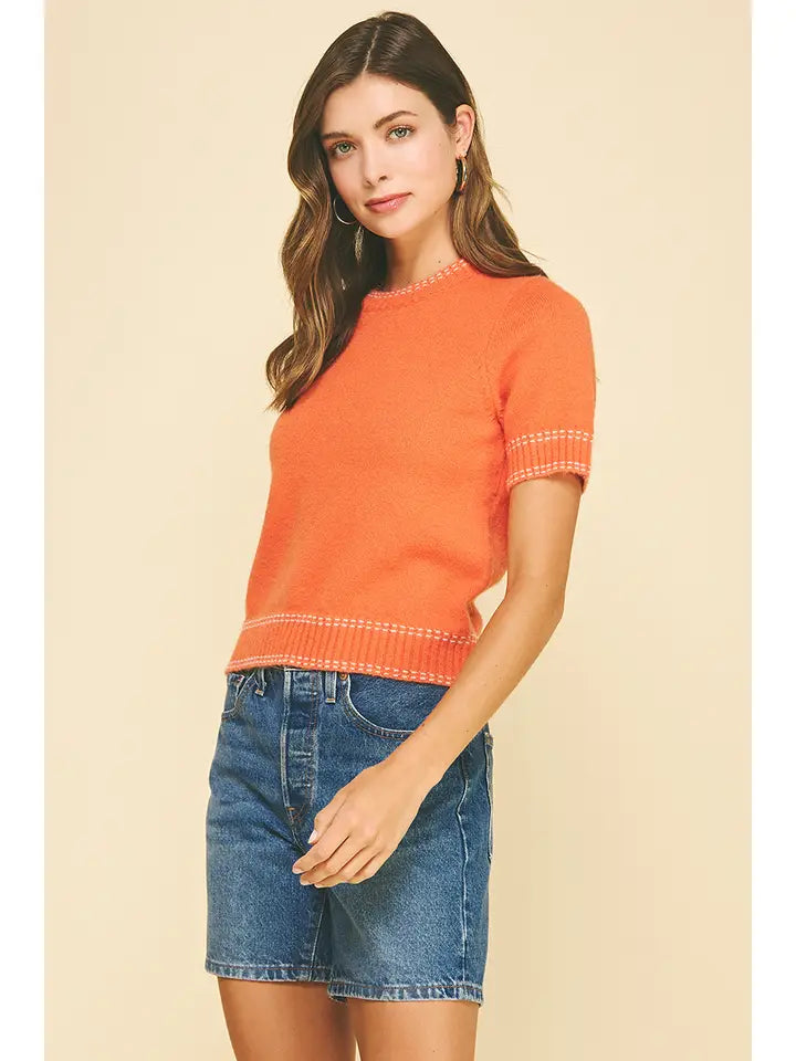 Stitch Detailed Short Sleeve Sweater