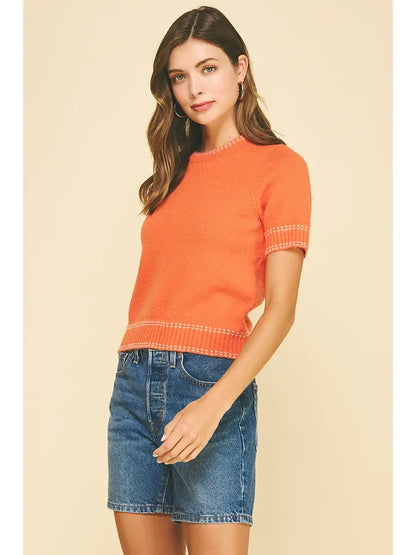 Stitch Detailed Short Sleeve Sweater