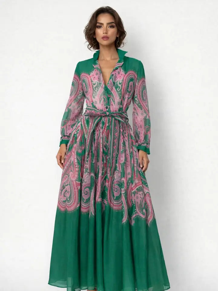 Green & Pink Paisley Dress