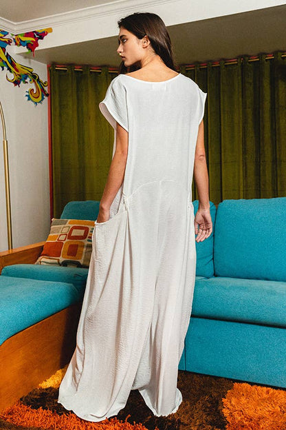 Scoop Neck Wide Leg Solid Jumpsuit: LIME GREEN / S-M-L (2-2-2)