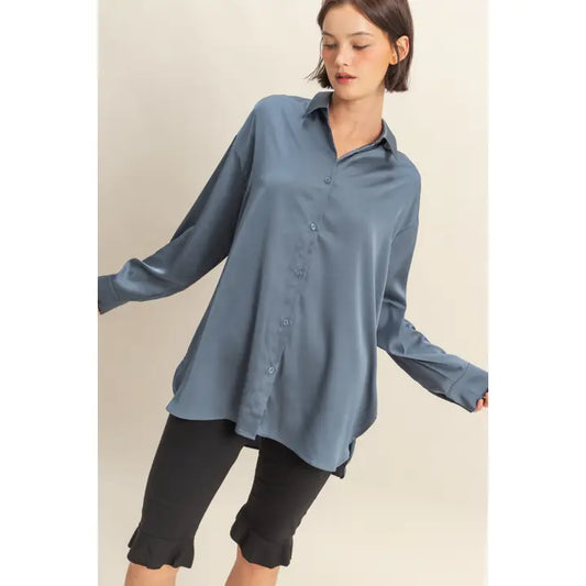 Long Sleeve Satin Blouse