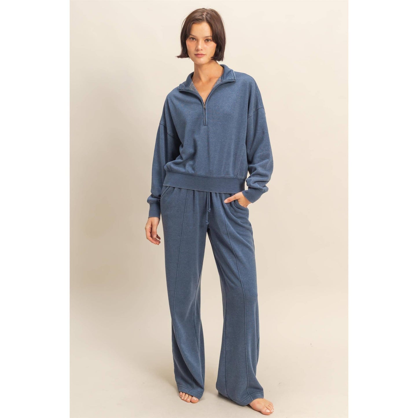 High-Waist Drawstring Pintuck Pants: DARK TAUPE / S-M-L(2-2-2)