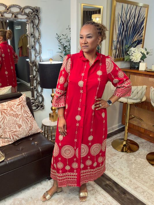 Suzanne Red and Gold Dress