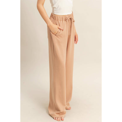 Knit Wide-Leg Trousers With Drawstring Waist: SAGE GREEN / S-M-L(2-2-2)