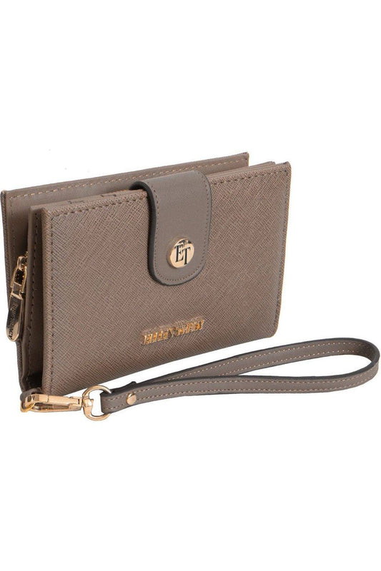 Ellen Tracy Double Compartment Saffiano Zip Around Indexer Wallet: 025-STONE