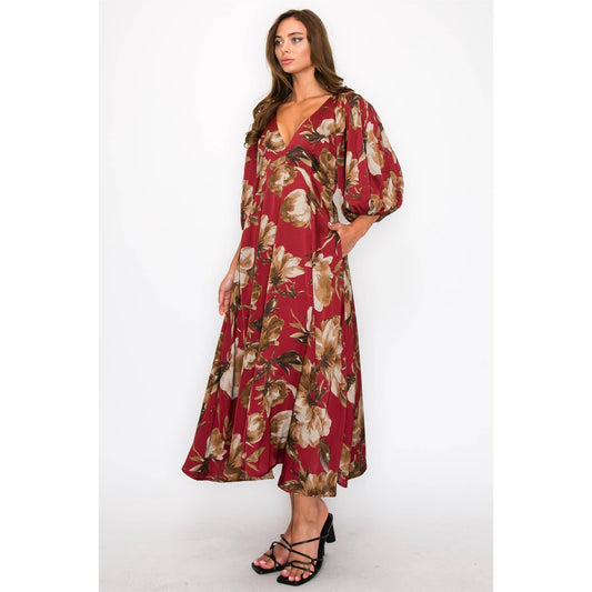 Satin Floral Maxi Dress