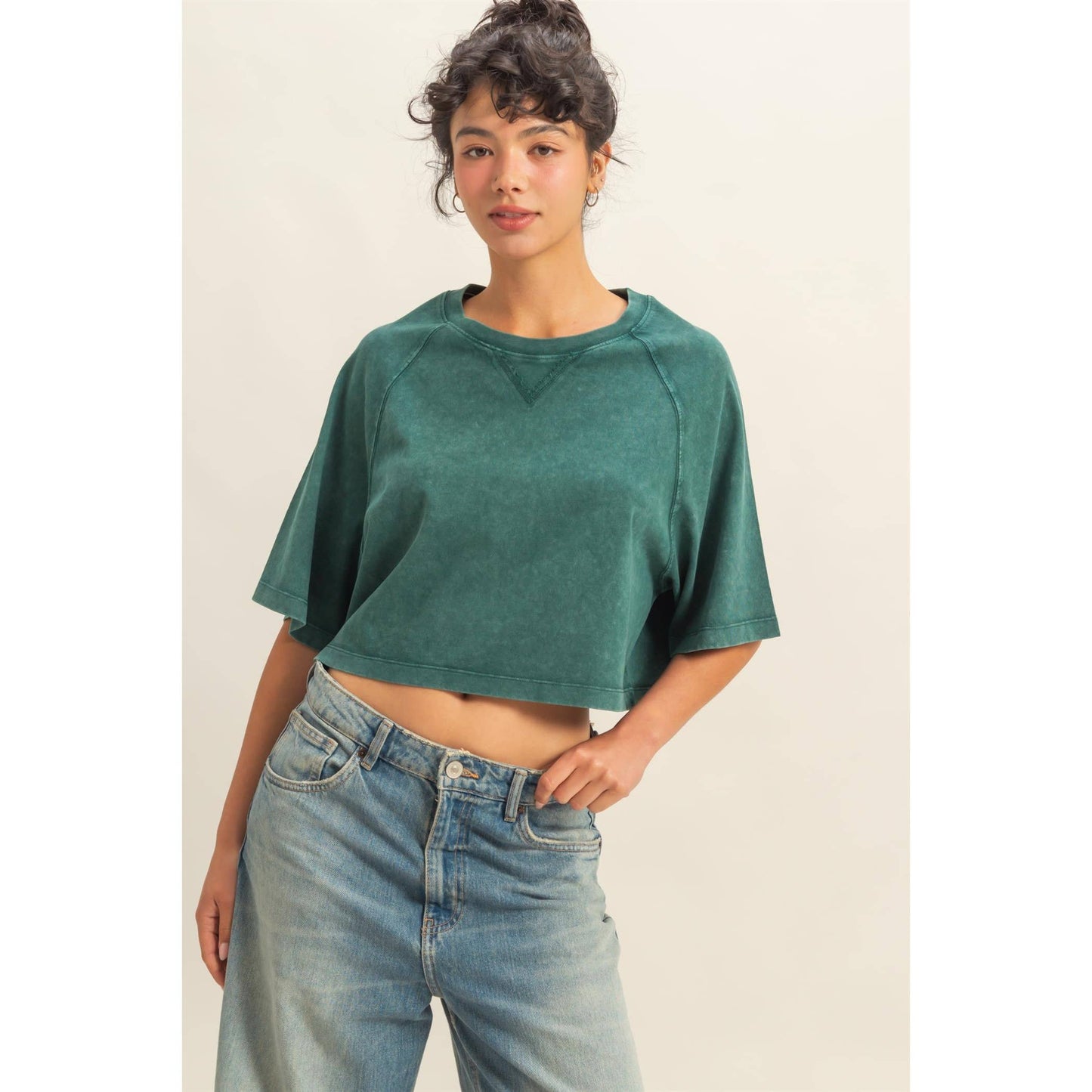 Short Sleeve Mineral Washed Cropped Tee: DARK TAUPE / S-M-L(2-2-2)