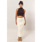 Ribbed Knit Midi Skirt: CREAM / S-M-L(2-2-2)