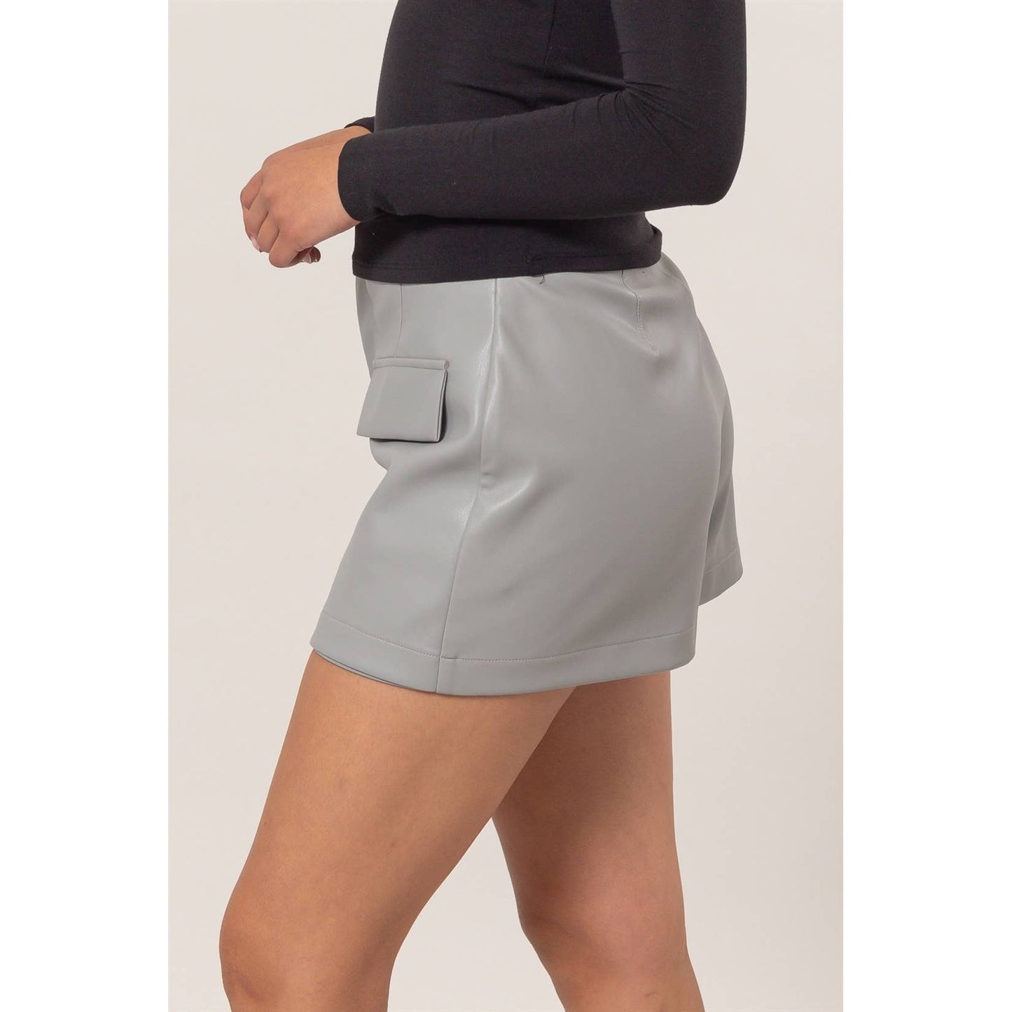 Leather Flap Pocket Skort: GRAY / S-M-L(2-2-2)